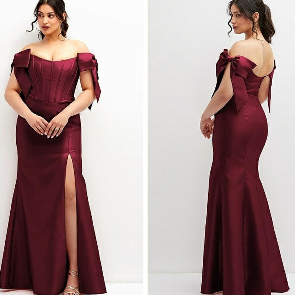 Alfred Sung Sonnet off-the-shoulder bow satin corset gown - NWT